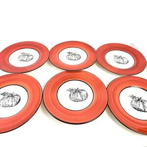 CMG Pumpkin Dinner 9” Plates: Orange Fall Decor, Set of 6 (Handmade in Portugal)